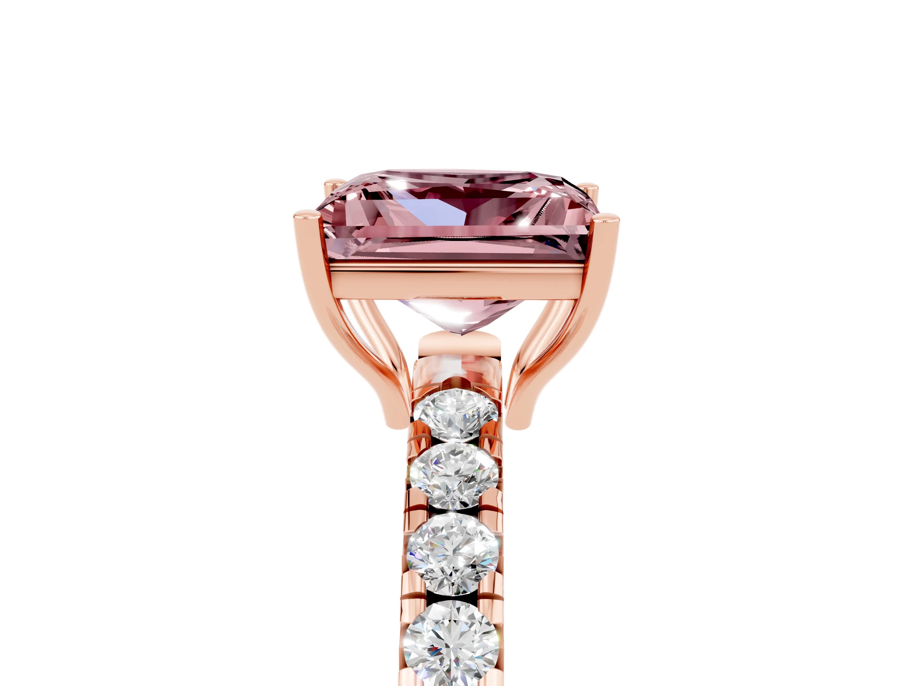 Rose gold Princess Cut Morganite Pavé Solitaire Engagement Ring with Four-Prong Setting_17