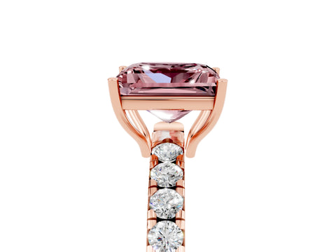 Rose gold Princess Cut Morganite Pavé Solitaire Engagement Ring with Four-Prong Setting_17