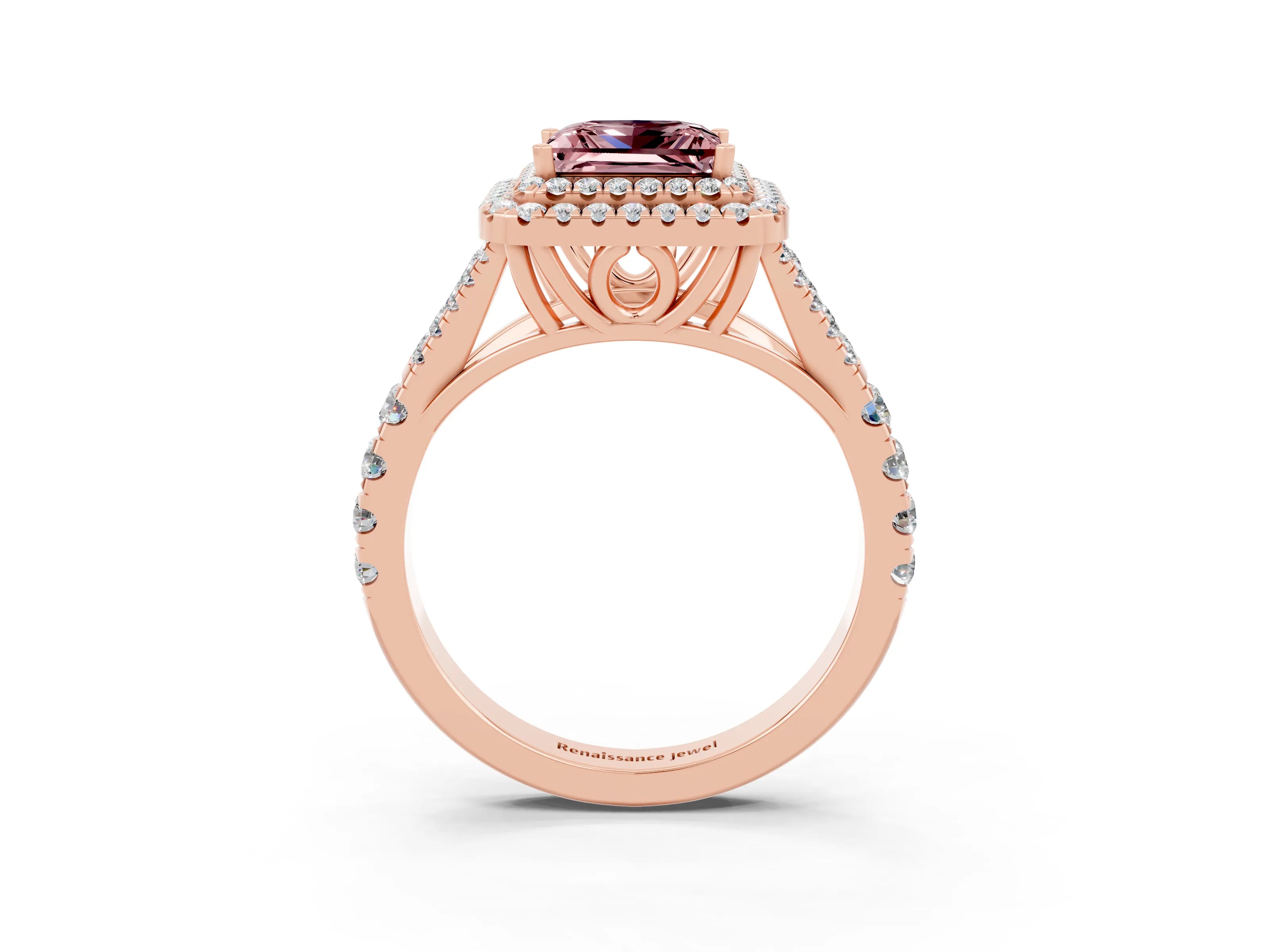 Rose gold Princess Cut Morganite Pavé Split Shank Double Halo Engagement Ring_3