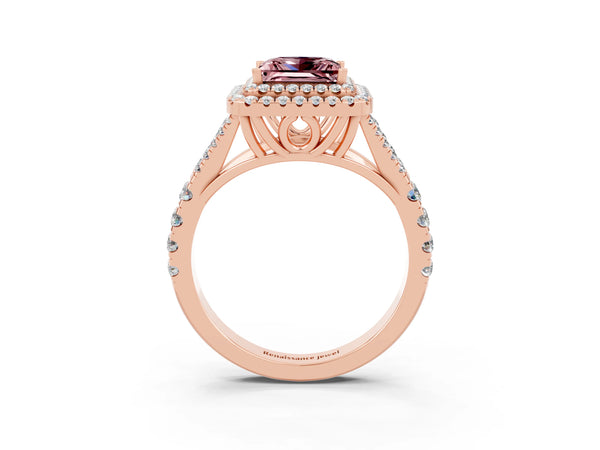 Rose gold Princess Cut Morganite Pavé Split Shank Double Halo Engagement Ring
