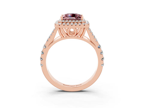 Rose gold Princess Cut Morganite Pavé Split Shank Double Halo Engagement Ring_3