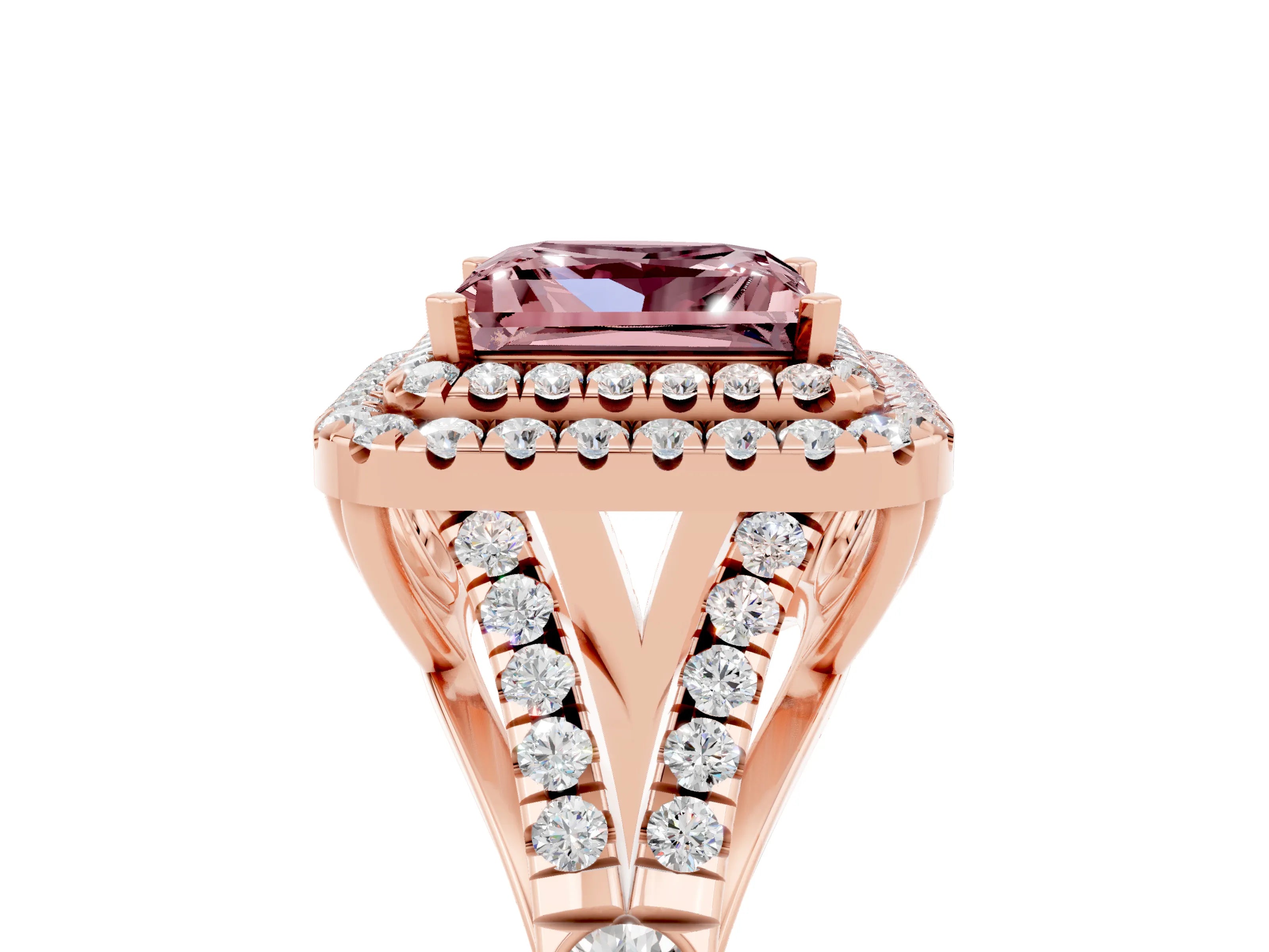 Rose gold Princess Cut Morganite Pavé Split Shank Double Halo Engagement Ring_5