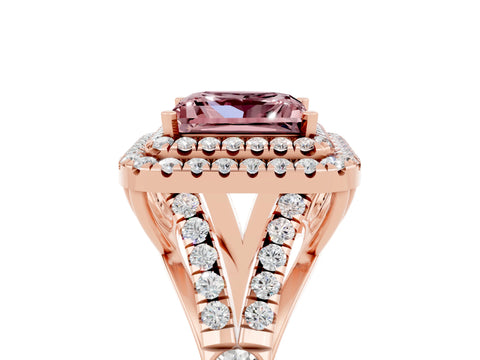 Rose gold Princess Cut Morganite Pavé Split Shank Double Halo Engagement Ring_5