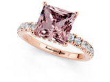 Rose gold Princess Cut Morganite Pave Band Solitaire Ring with Four-Prong Setting_25