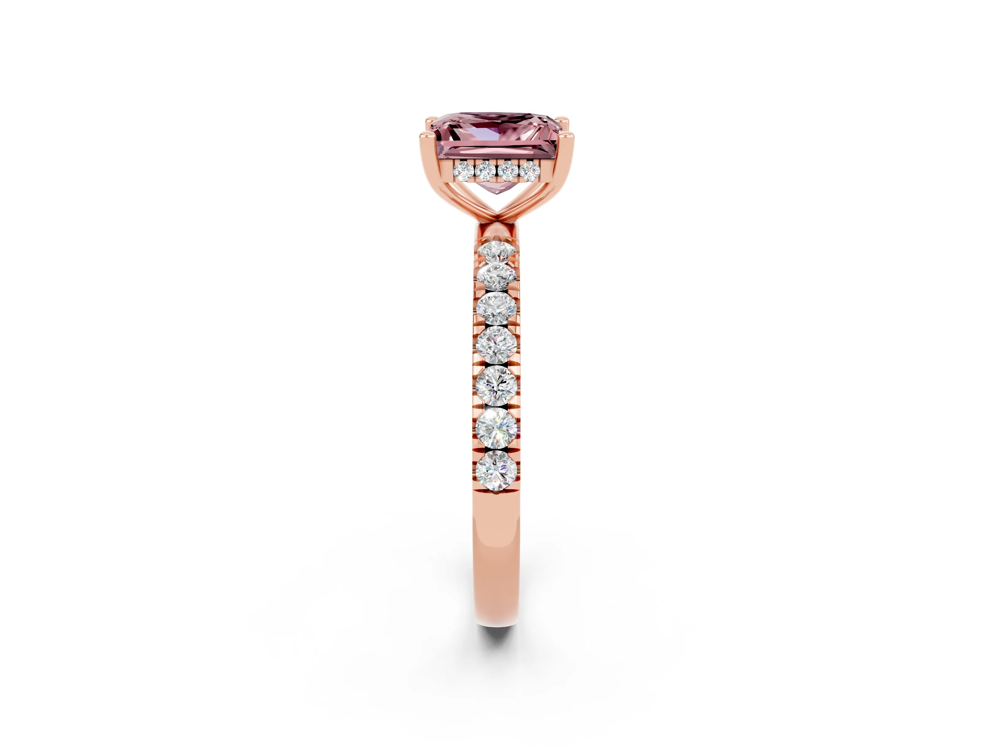 Rose gold Princess Cut Morganite Pave Band Solitaire Ring with Four-Prong Setting_26
