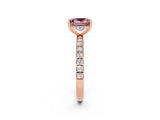Rose gold Princess Cut Morganite Pave Band Solitaire Ring with Four-Prong Setting_26