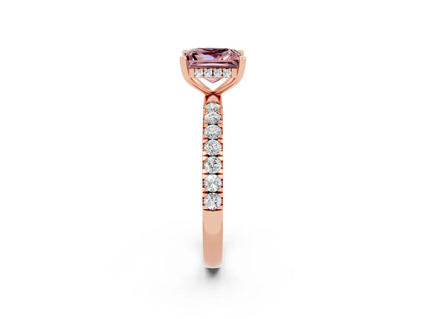Rose gold Princess Cut Morganite Pave Band Solitaire Ring with Round  and Prong Setting