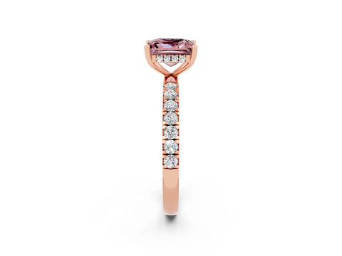 Rose gold Princess Cut Morganite Pave Band Solitaire Ring with Four-Prong Setting_26