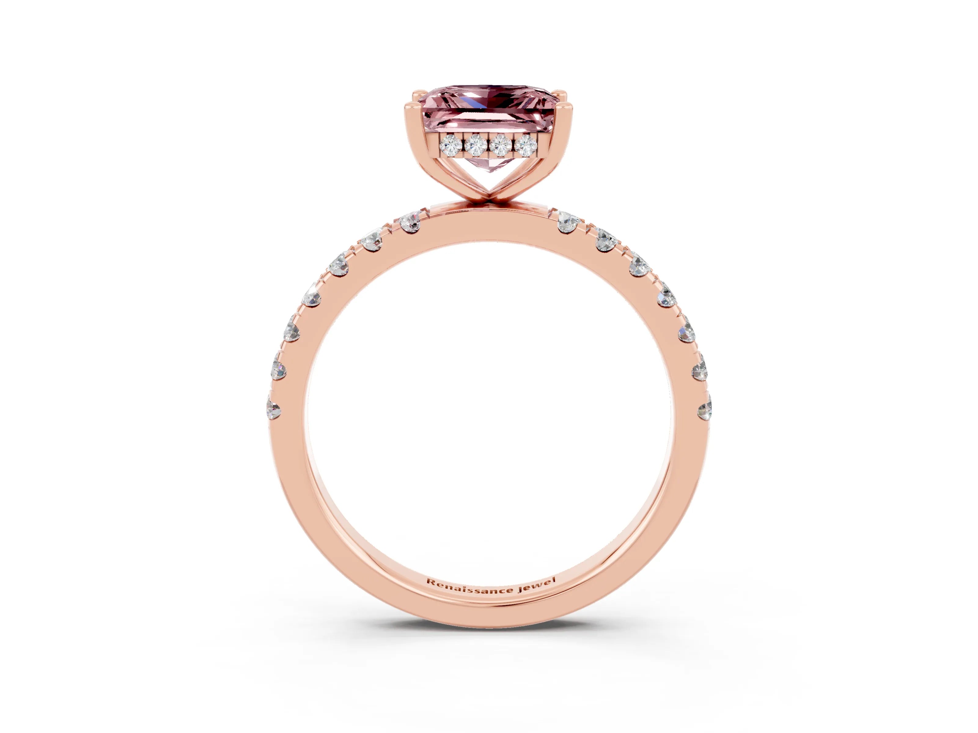 Rose gold Princess Cut Morganite Pave Band Solitaire Ring with Four-Prong Setting_27