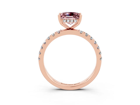 Rose gold Princess Cut Morganite Pave Band Solitaire Ring with Four-Prong Setting_27