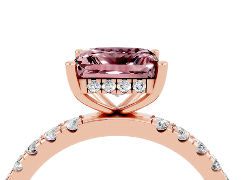 Rose gold Princess Cut Morganite Pave Band Solitaire Ring with Four-Prong Setting_28