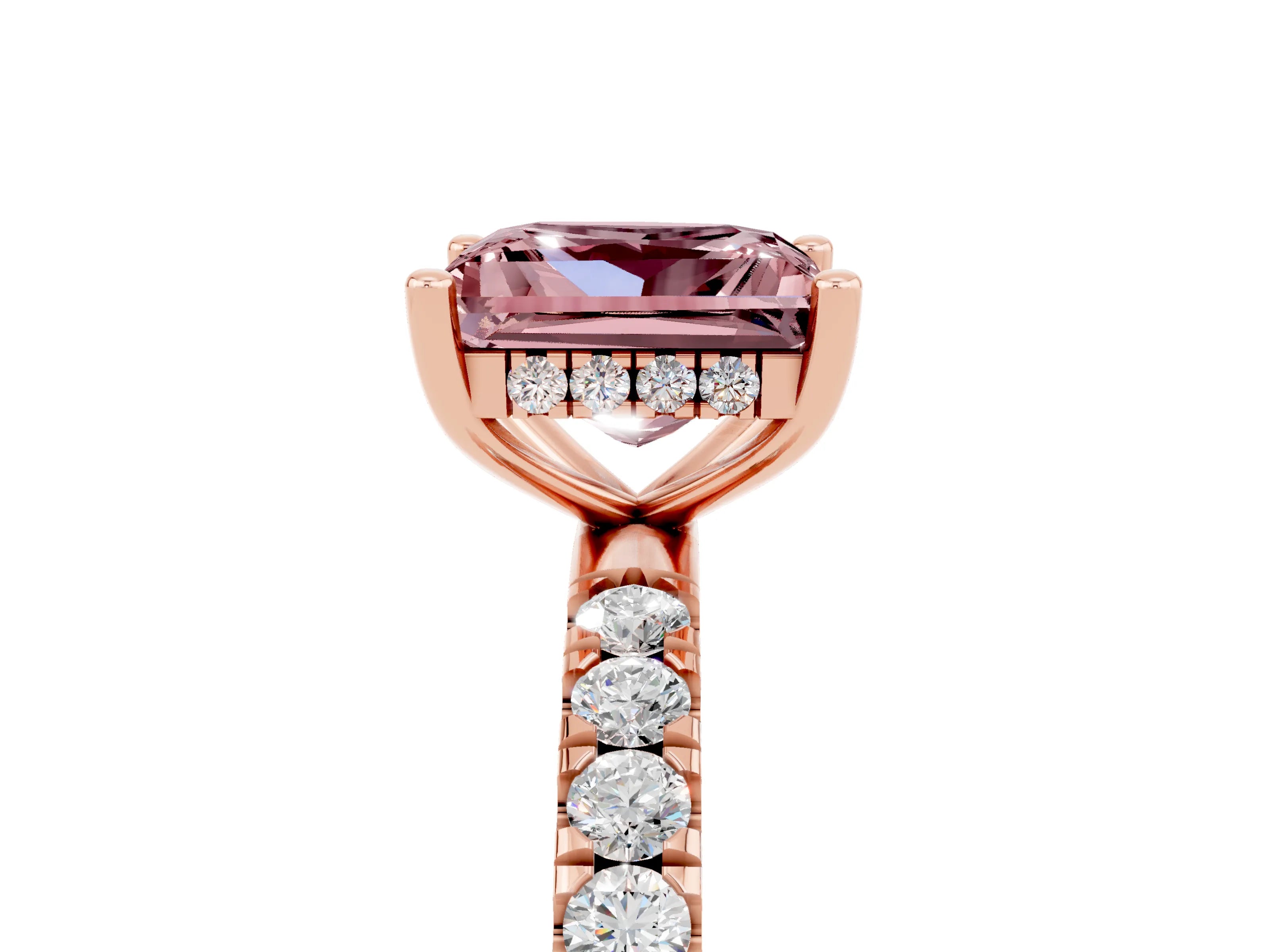 Rose gold Princess Cut Morganite Pave Band Solitaire Ring with Four-Prong Setting_29