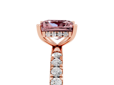 Rose gold Princess Cut Morganite Pave Band Solitaire Ring with Four-Prong Setting_29