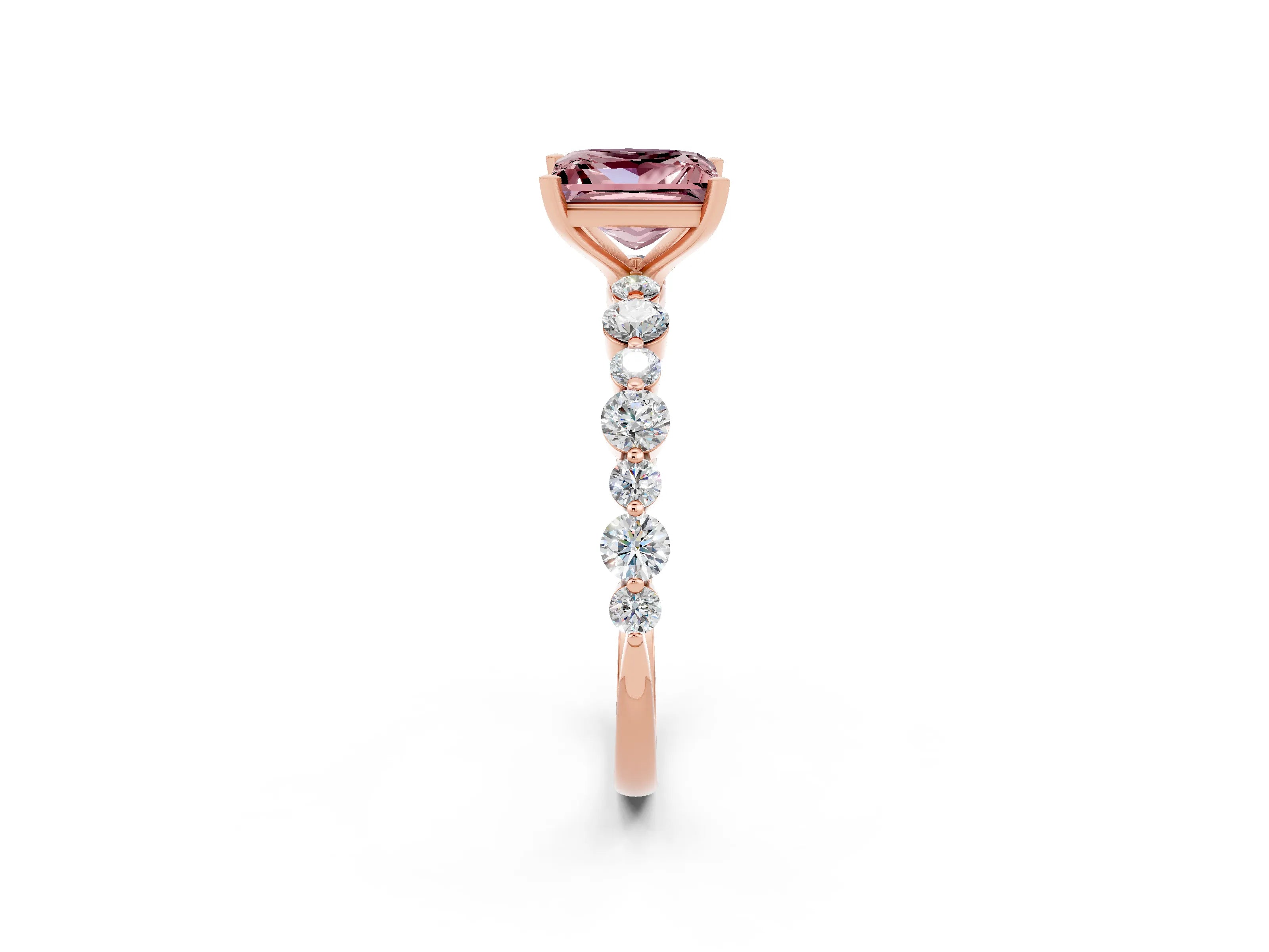 Rose gold Princess Cut Morganite Prong Set Engagement Ring with Pavé Band_2