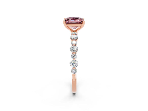 Rose gold Princess Cut Morganite Prong Set Engagement Ring with Pavé Band