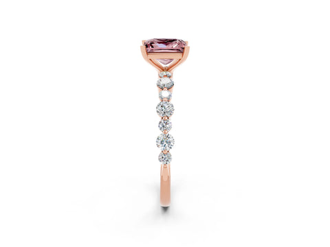 Rose gold Princess Cut Morganite Prong Set Engagement Ring with Pavé Band_2