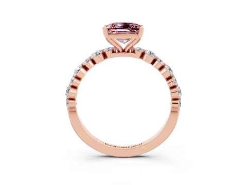 Rose gold Princess Cut Morganite Prong Set Engagement Ring with Pavé Band_3