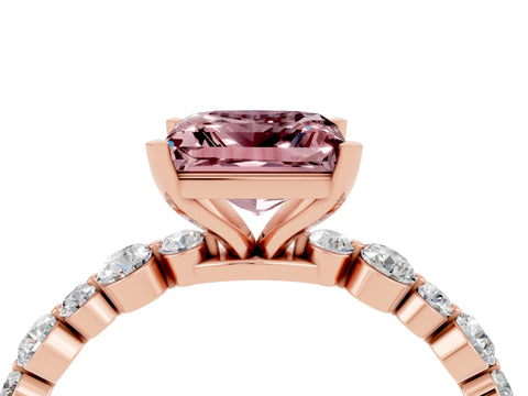 Rose gold Princess Cut Morganite Prong Set Engagement Ring with Pavé Band_4