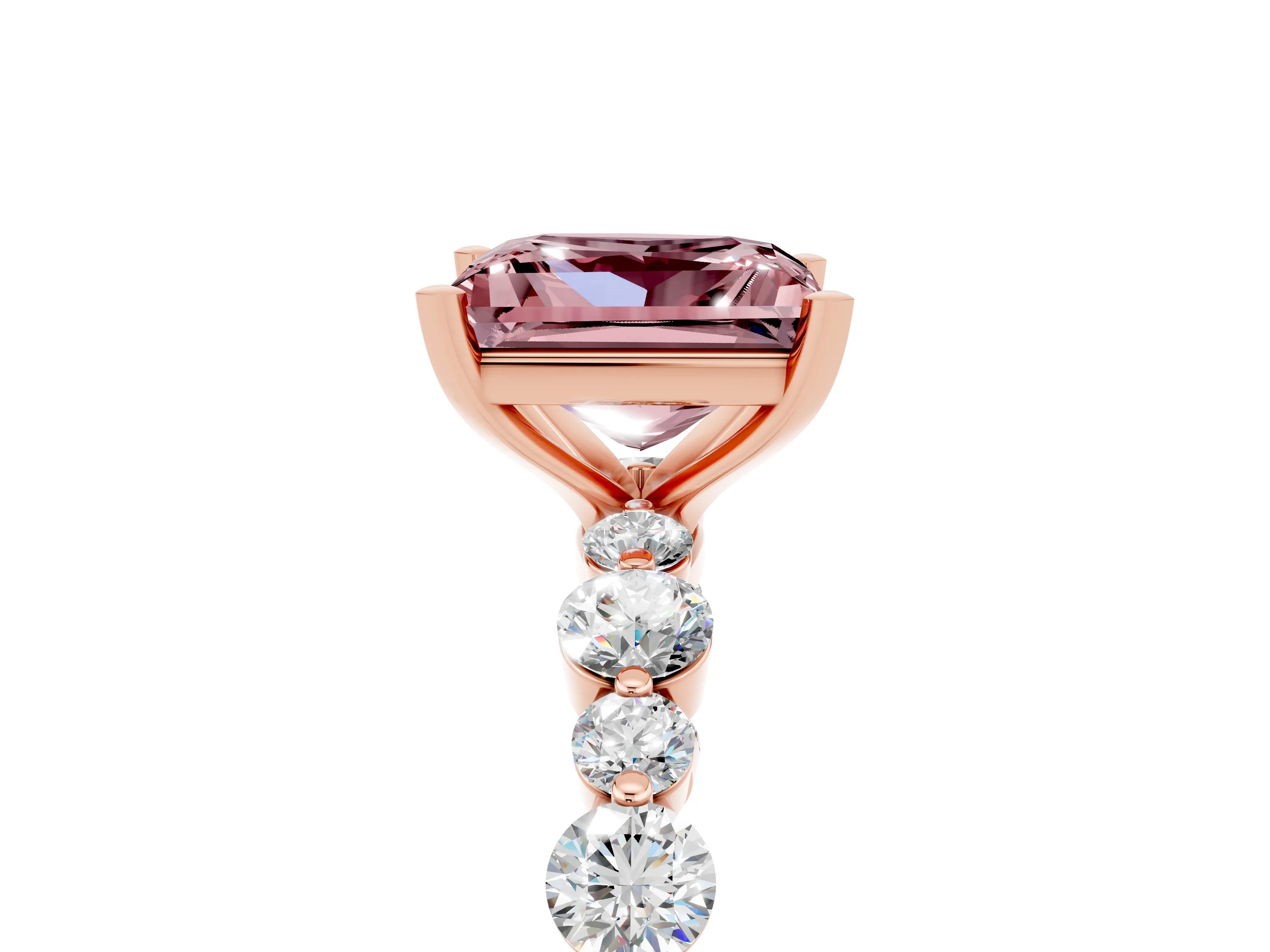 Rose gold Princess Cut Morganite Prong Set Engagement Ring with Pavé Band_5