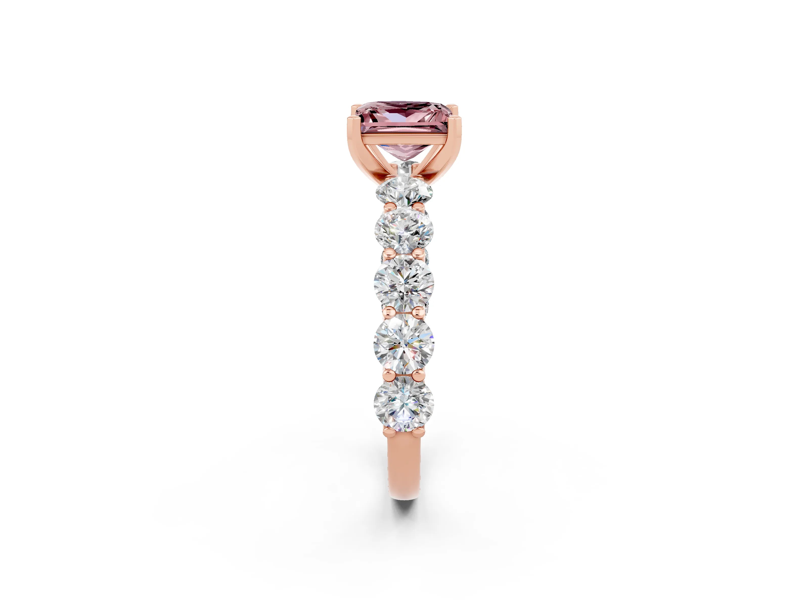 Rose gold Princess Cut Morganite Prong Setting with Side Stones on a Pave Band_2