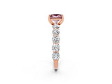 Rose gold Princess Cut Morganite Prong Setting with Side Stones on a Pave Band_2