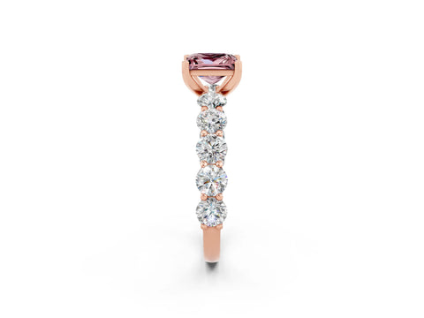 Rose gold Princess Cut Morganite Prong Setting with Side Stones on a Pave Band_2