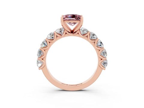 Rose gold Princess Cut Morganite Prong Setting with Side Stones on a Pave Band_3
