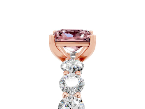 Rose gold Princess Cut Morganite Prong Setting with Side Stones on a Pave Band_5