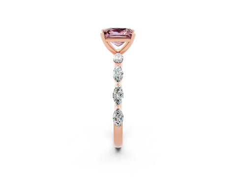 Rose gold Princess Cut Morganite Ring with Marquise Side Stones and Prong Setting_2