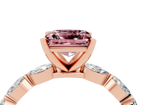 Rose gold Princess Cut Morganite Ring with Marquise Side Stones and Prong Setting_4