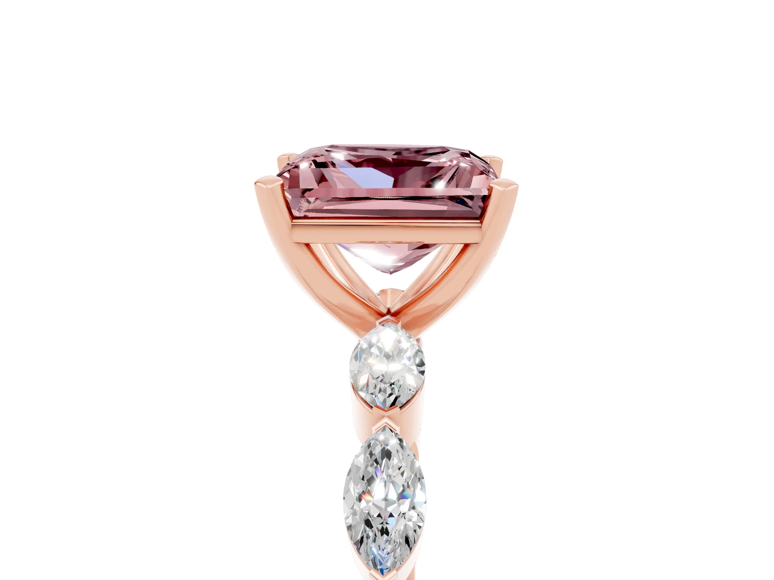 Rose gold Princess Cut Morganite Ring with Marquise Side Stones and Prong Setting_5