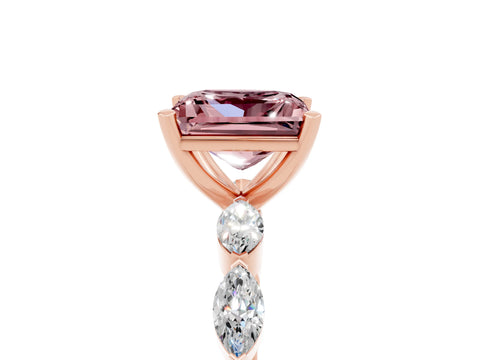Rose gold Princess Cut Morganite Ring with Marquise Side Stones and Prong Setting_5