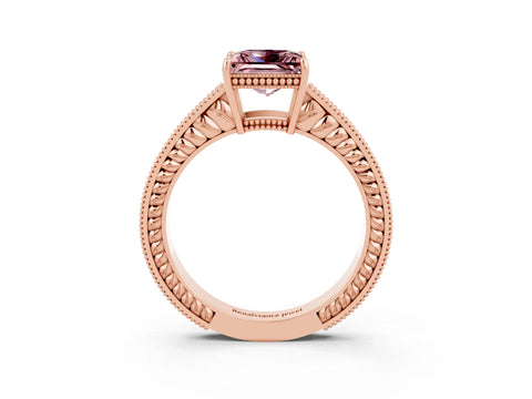 Rose gold Princess Cut Morganite Ring with Milgrain Pavé Band and Four-Prong Setting_15