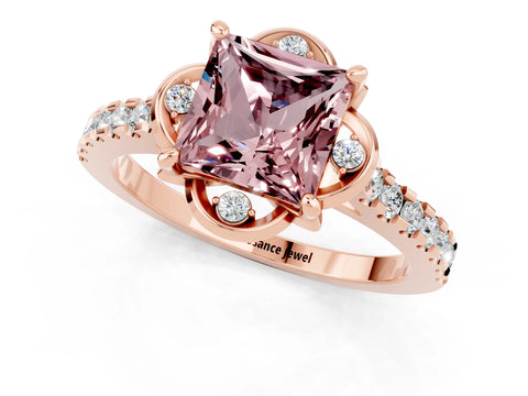 Rose gold Princess Cut Morganite Ring with Pavé Band and Floral Prong Setting_1