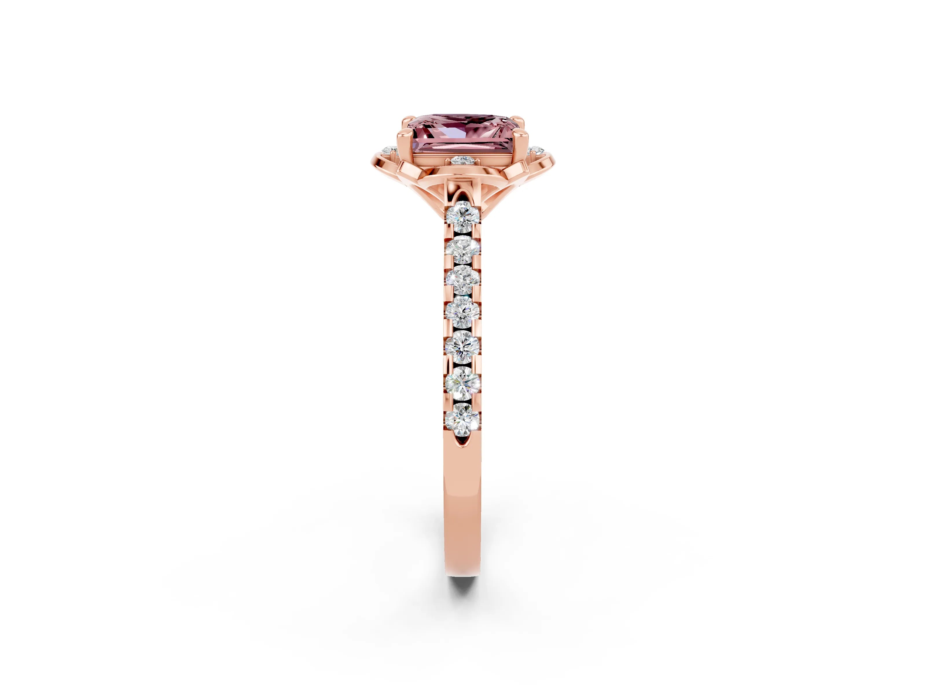 Rose gold Princess Cut Morganite Ring with Pavé Band and Floral Prong Setting_2