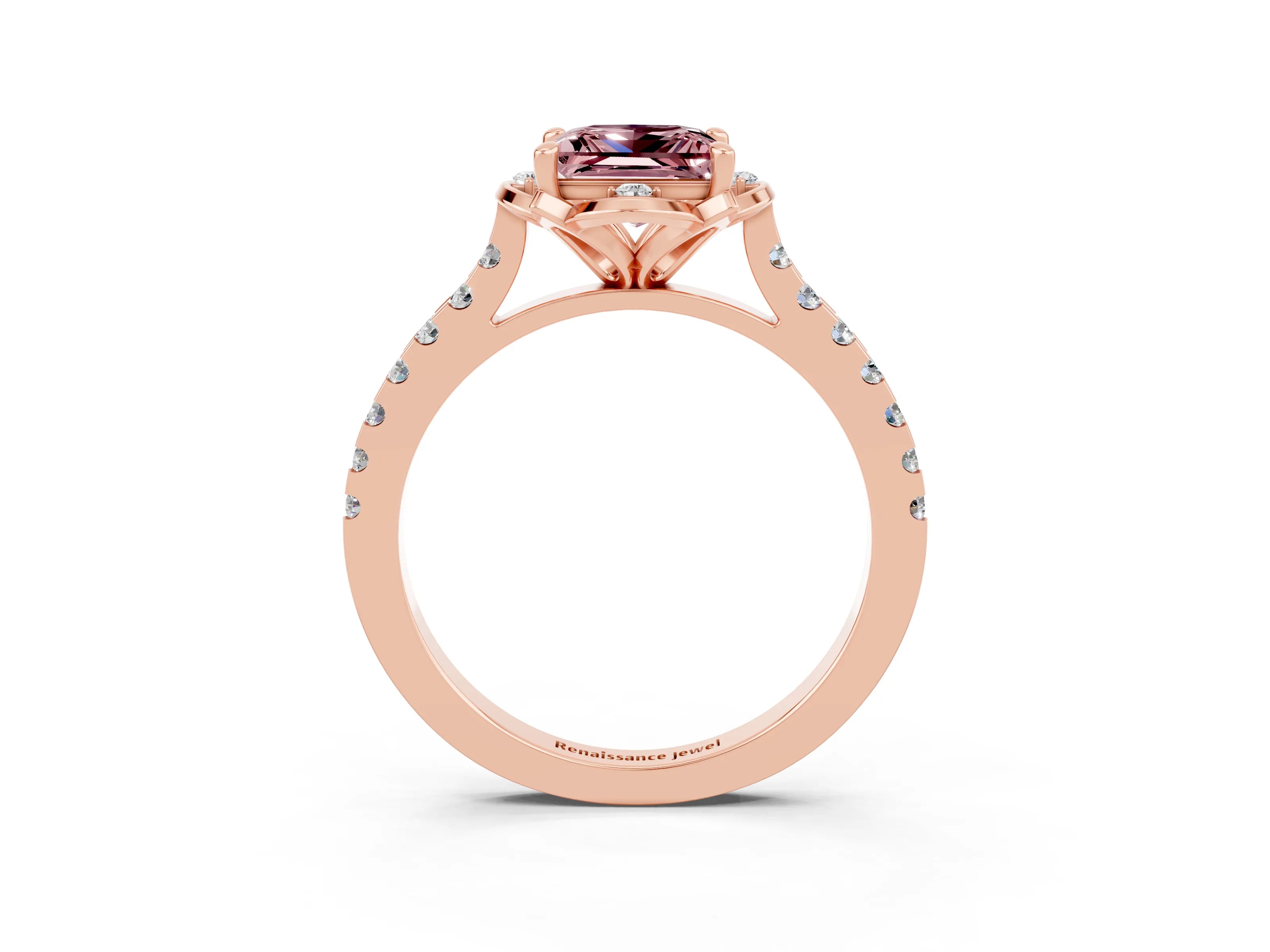 Rose gold Princess Cut Morganite Ring with Pavé Band and Floral Prong Setting_3