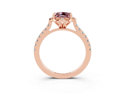 Rose gold Princess Cut Morganite Ring with Pavé Band and Floral Prong Setting_3