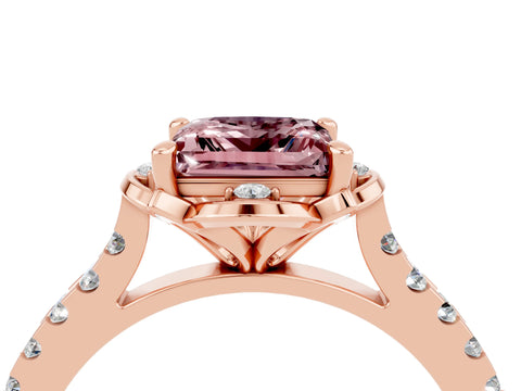 Rose gold Princess Cut Morganite Ring with Pavé Band and Floral Prong Setting_4