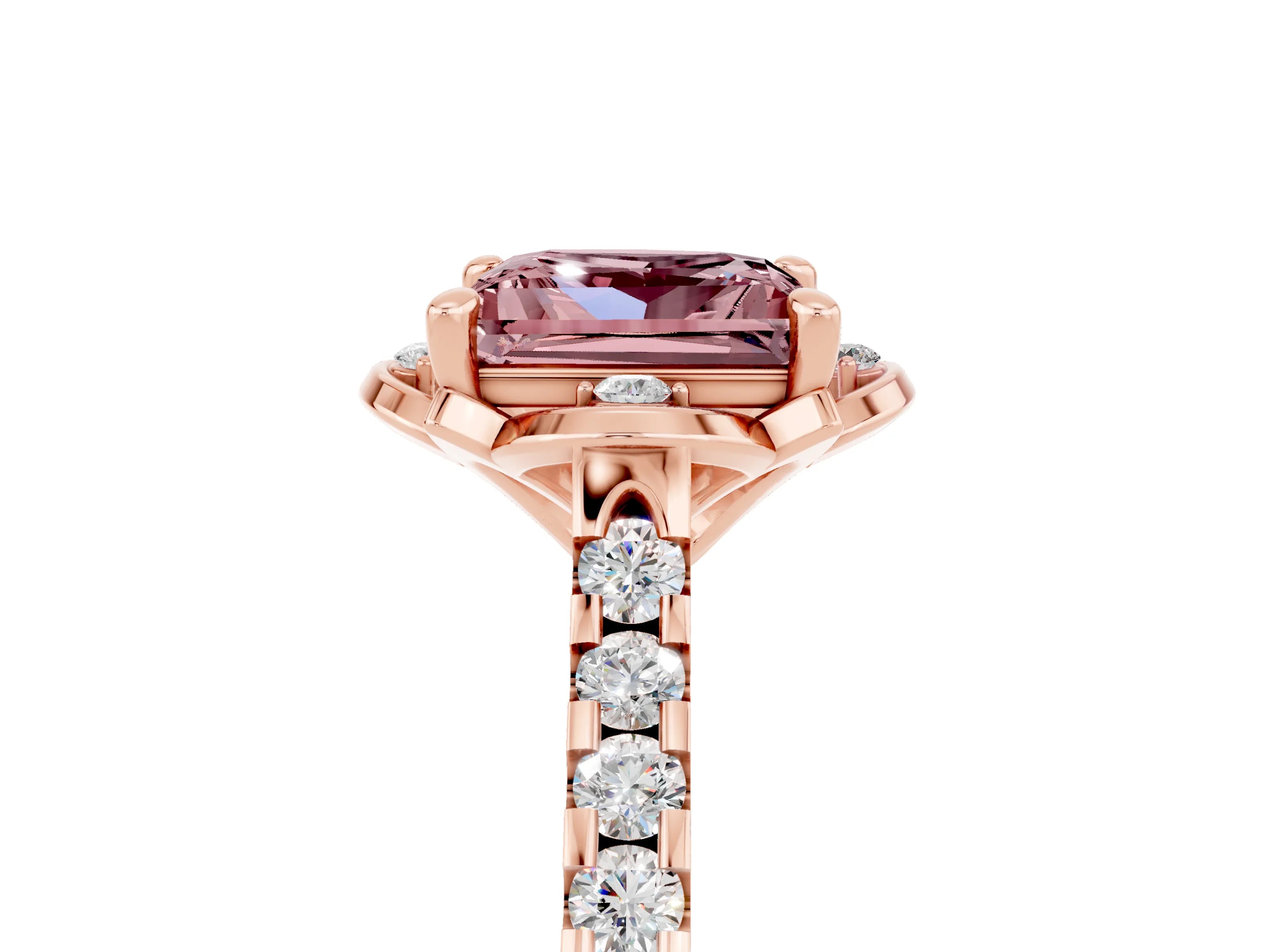 Rose gold Princess Cut Morganite Ring with Pavé Band and Floral Prong Setting_5