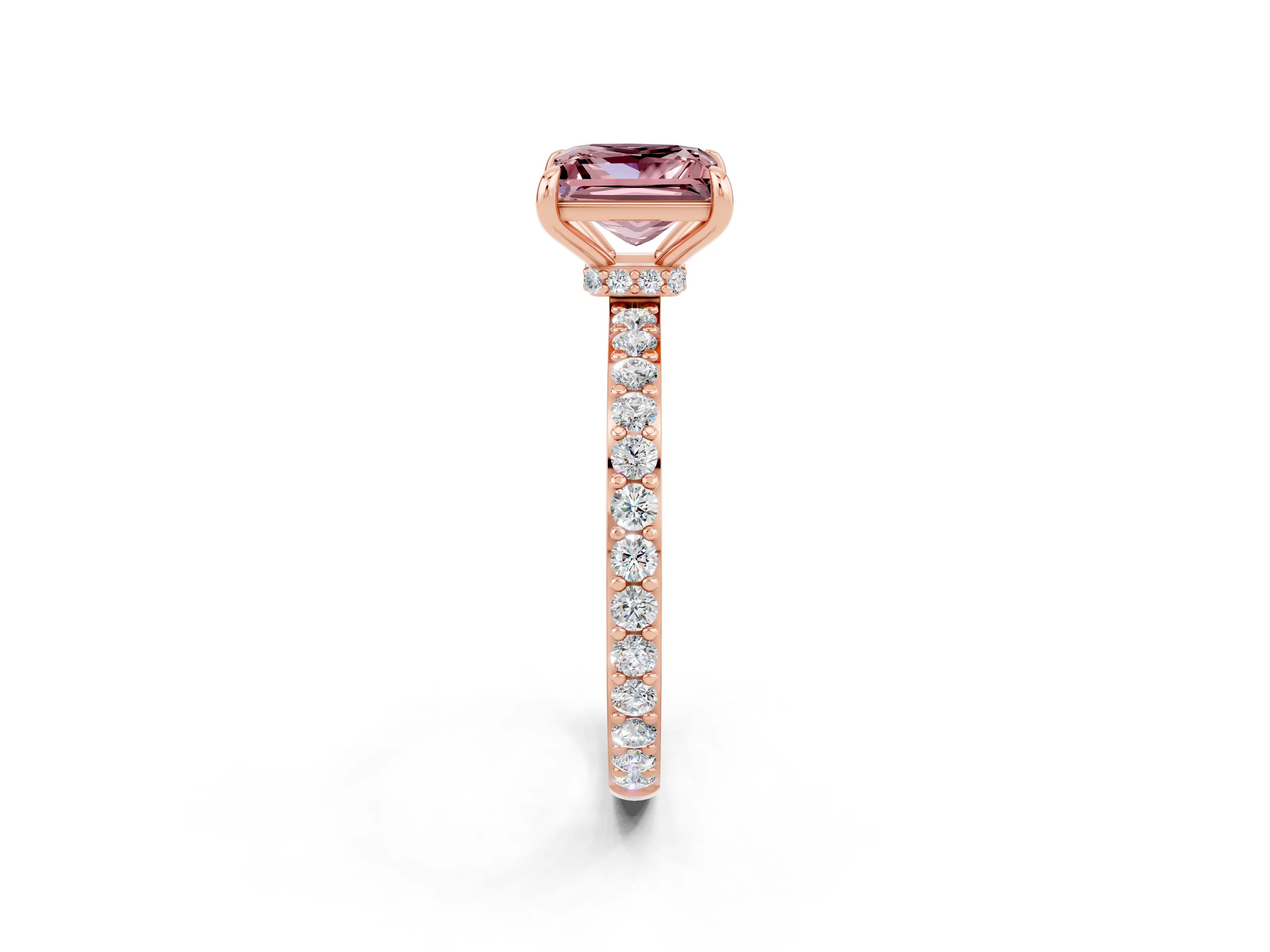 Rose gold Princess Cut Morganite Ring with Pavé Band and Four-Prong Setting_2