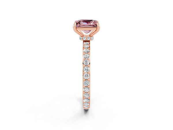 Rose gold Princess Cut Morganite Pavé Engagement Ring with Round  Accents and Prong Setting