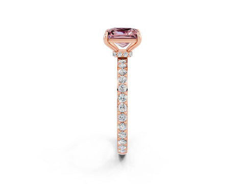 Rose gold Princess Cut Morganite Ring with Pavé Band and Four-Prong Setting_2