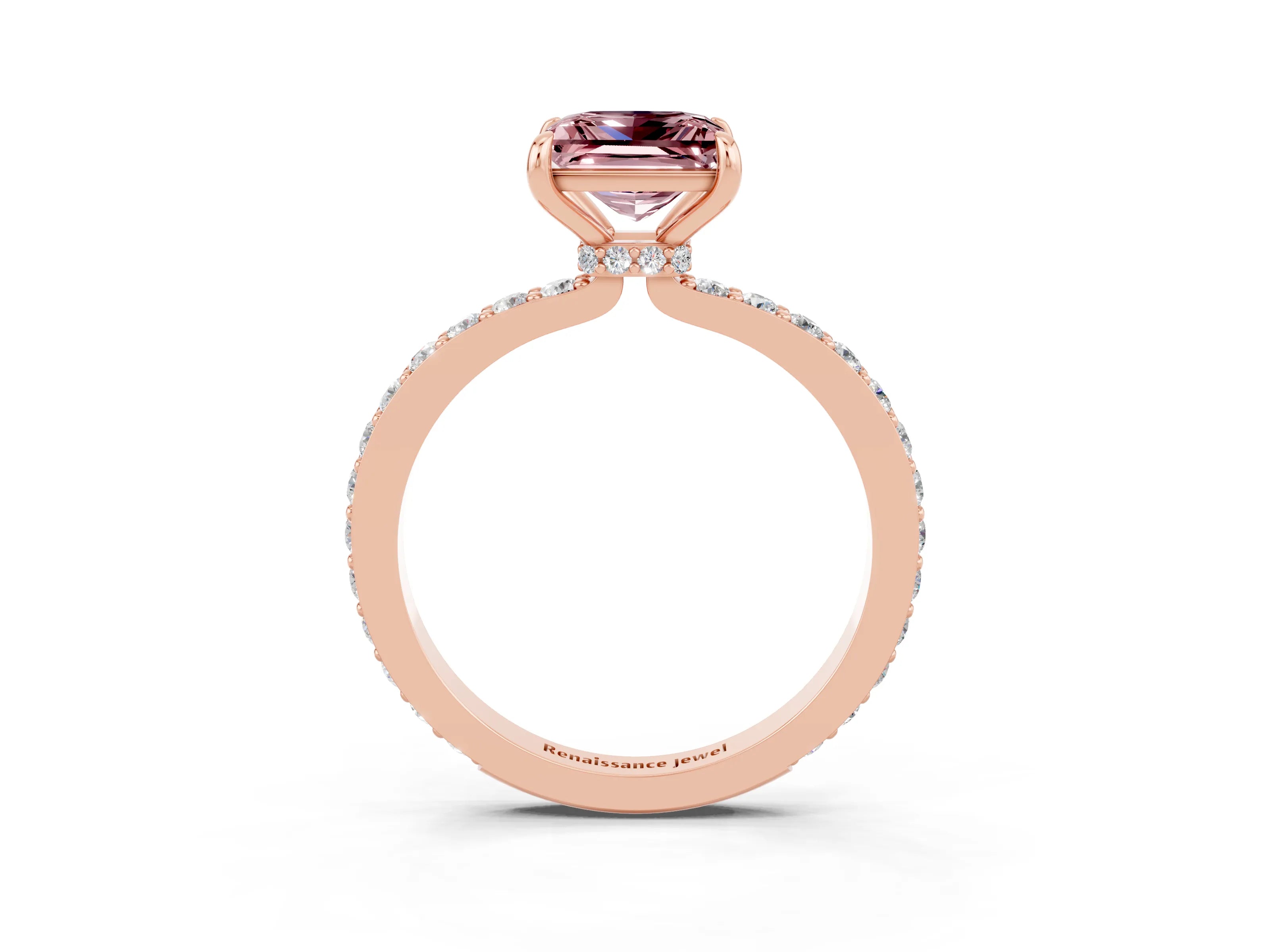 Rose gold Princess Cut Morganite Ring with Pavé Band and Four-Prong Setting_3