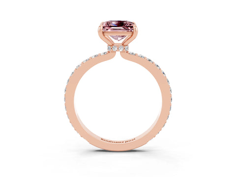 Rose gold Princess Cut Morganite Ring with Pavé Band and Four-Prong Setting_3