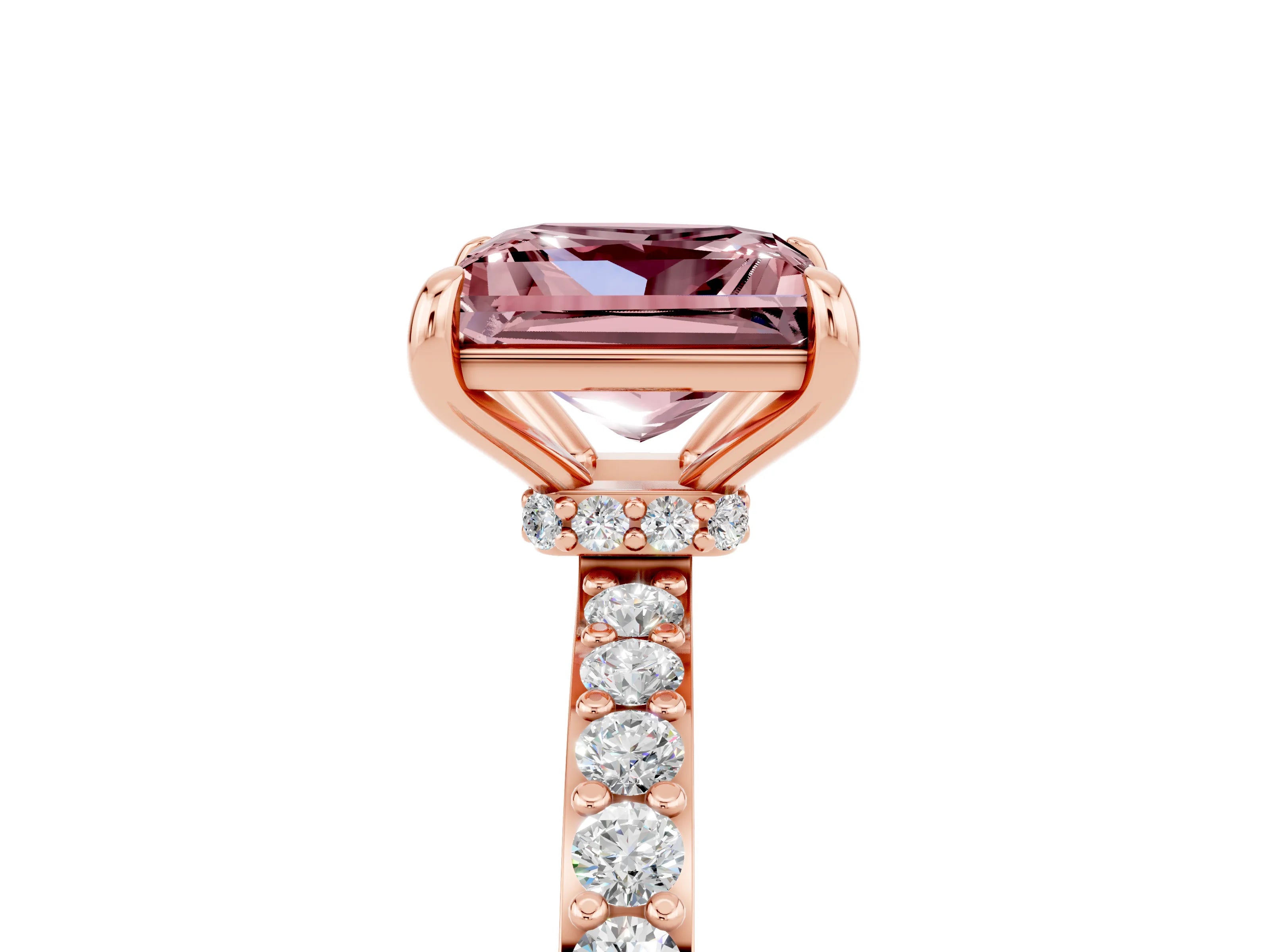 Rose gold Princess Cut Morganite Ring with Pavé Band and Four-Prong Setting_5