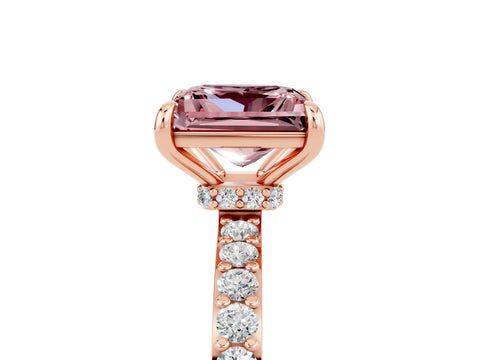 Rose gold Princess Cut Morganite Ring with Pavé Band and Four-Prong Setting_5