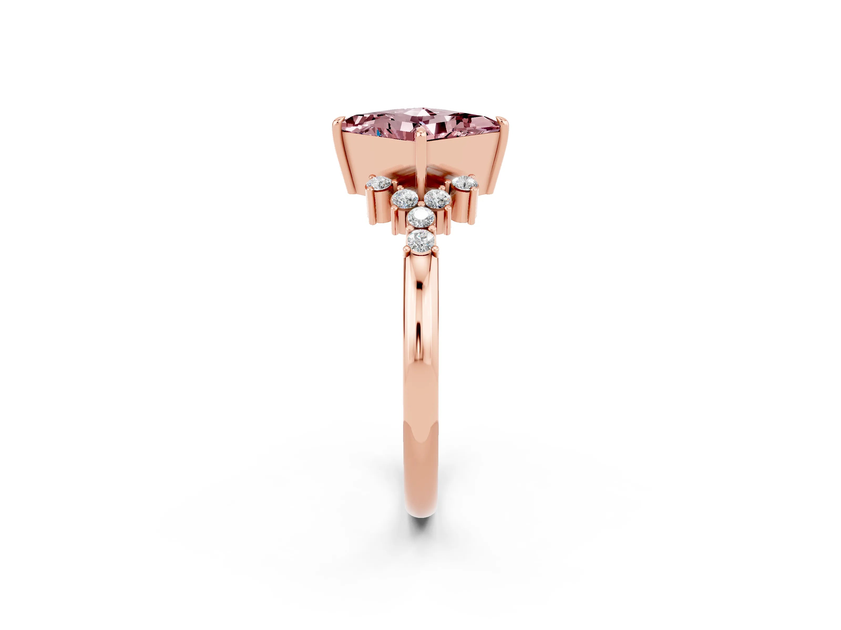 Rose gold Princess Cut Morganite Ring with Side Stones and Four-Prong Setting_38