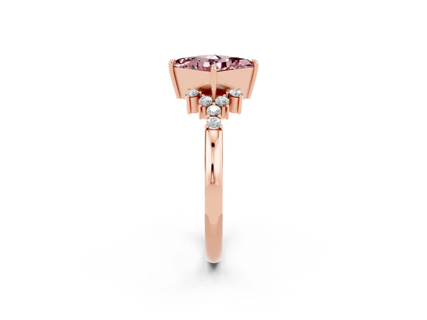 Rose gold Princess Cut Morganite Ring with Side Stones and Four-Prong Setting