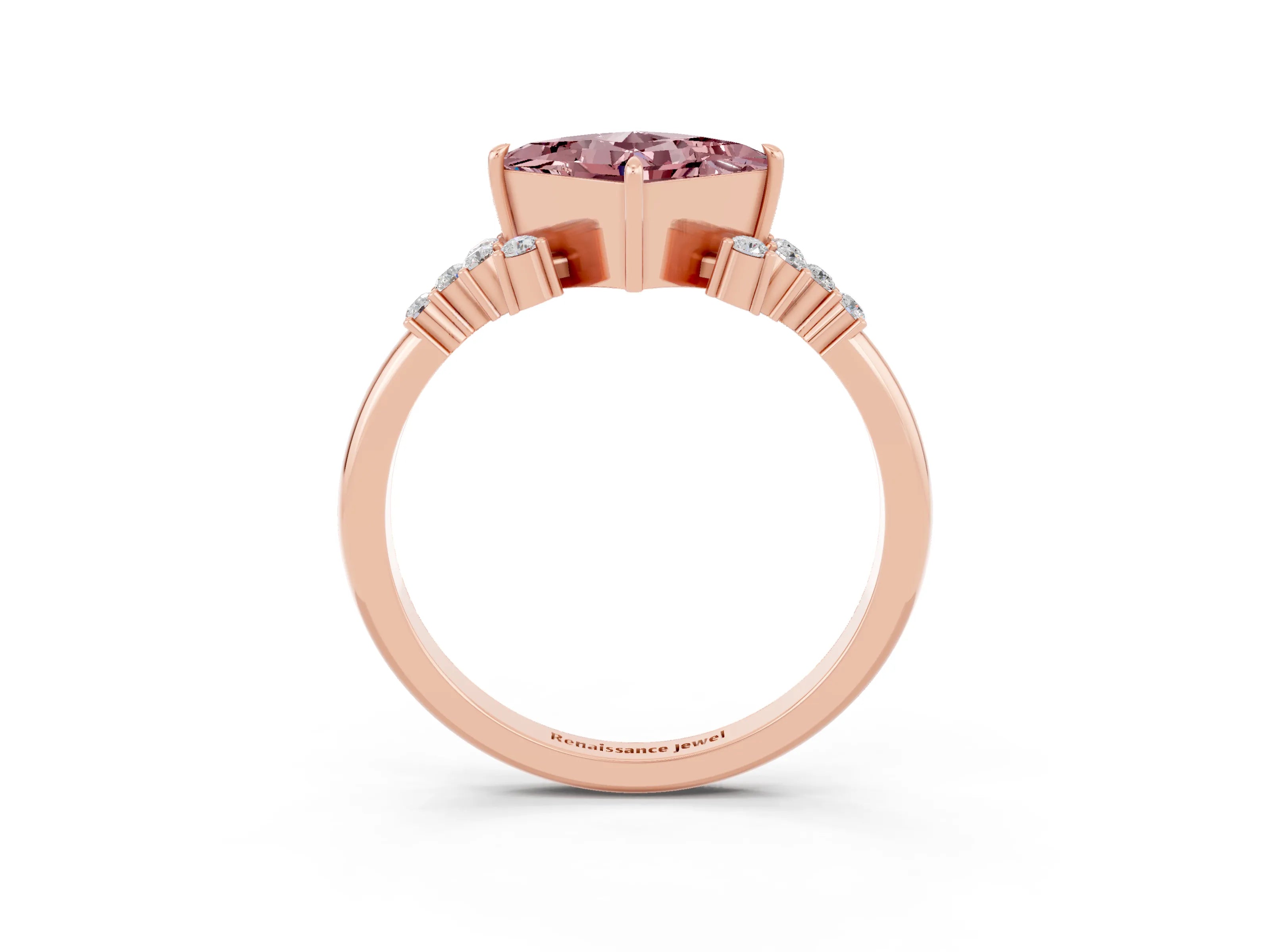 Rose gold Princess Cut Morganite Ring with Side Stones and Four-Prong Setting_39