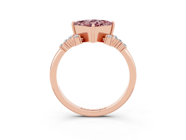 Rose gold Princess Cut Morganite Ring with Side Stones and Four-Prong Setting